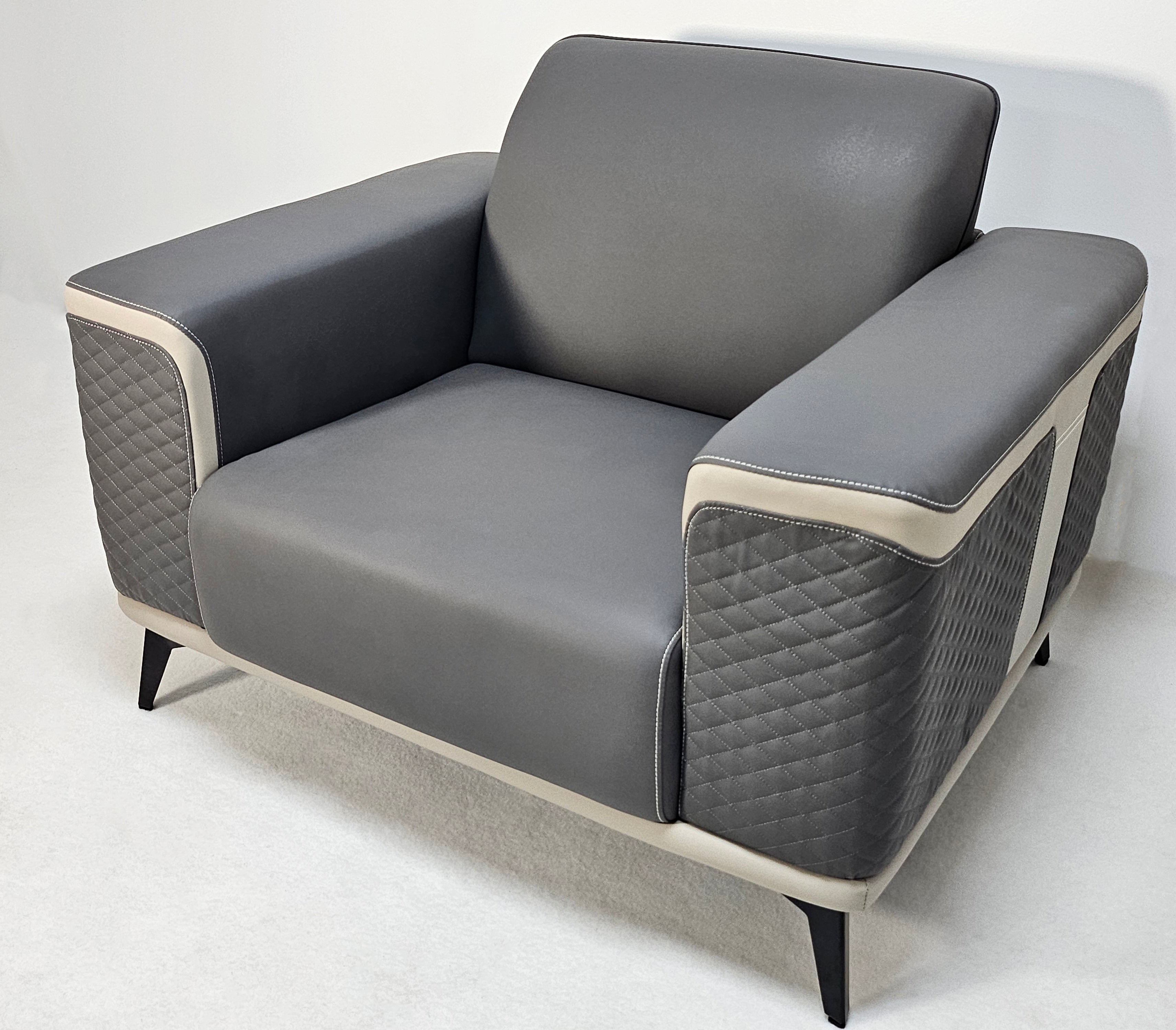 Modern Grey Leather with Cream Leather Trim Sofa - One and Triple Seat Available - JF119